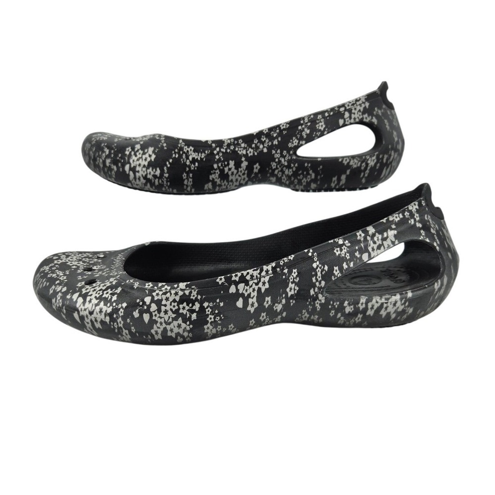 Crocs Kadee Slingback Flats Black White Floral Slip Resistant Shoes Womens 11